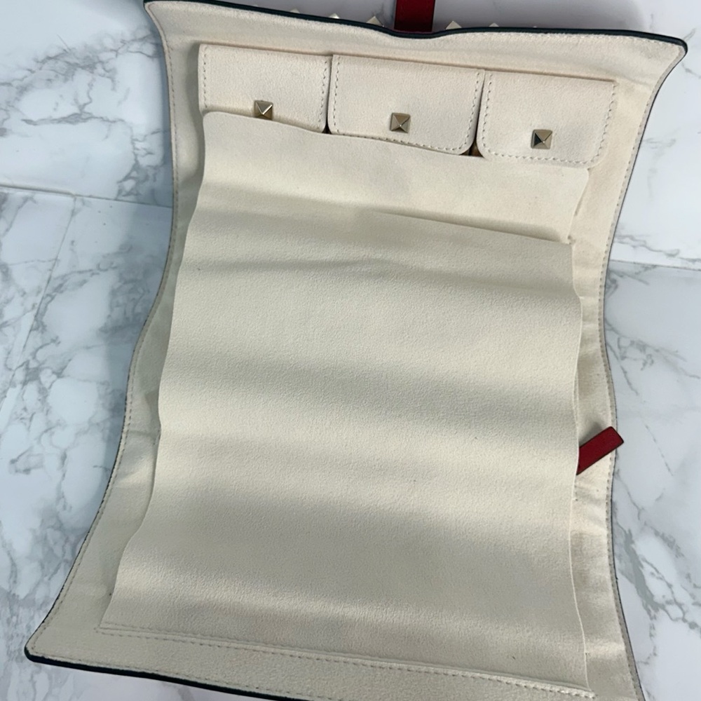 Valentino Garavani Red travel Jewelry Clutch with Silver Studs - Picture 5 of 16